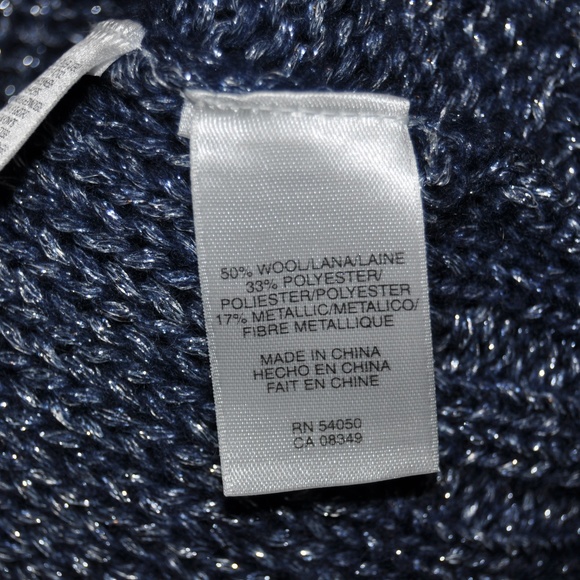 New JONES NEW YORK Blue/Silver Cowl Sweater NWT A5 - Picture 6 of 6